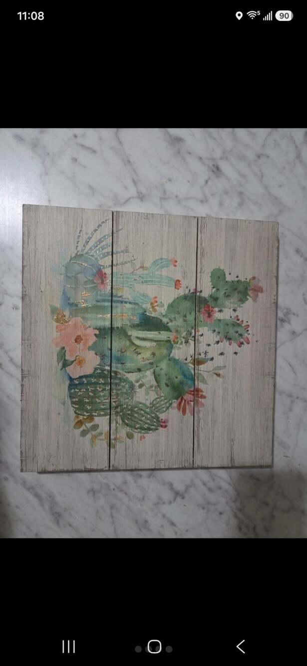 Ross Wall Art Cactus Wood Panel 12x12""